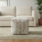 18" Ivory and Light Gray Upholstered Medallion Pouf Ottoman