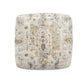 18" Ivory and Light Gray Upholstered Medallion Pouf Ottoman