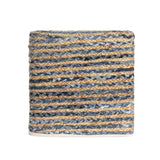 18" Beige and Blue Cotton And Jute Striped Pouf Ottoman
