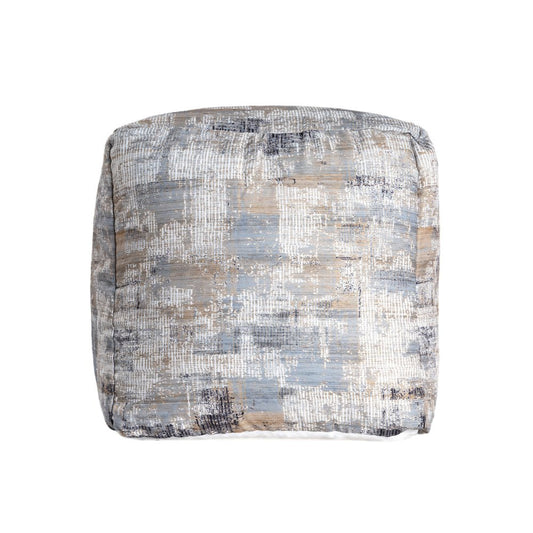 18" Blue Cotton Abstract Pouf Ottoman