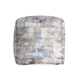 18" Blue Cotton Abstract Pouf Ottoman