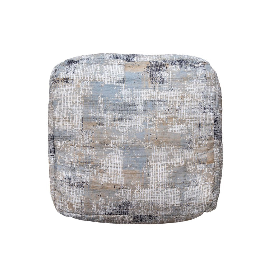 18" Blue Cotton Abstract Pouf Ottoman