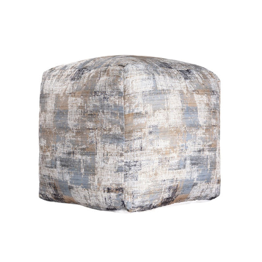 18" Blue Cotton Abstract Pouf Ottoman