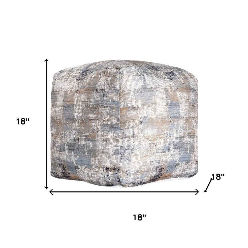 18" Blue Cotton Abstract Pouf Ottoman