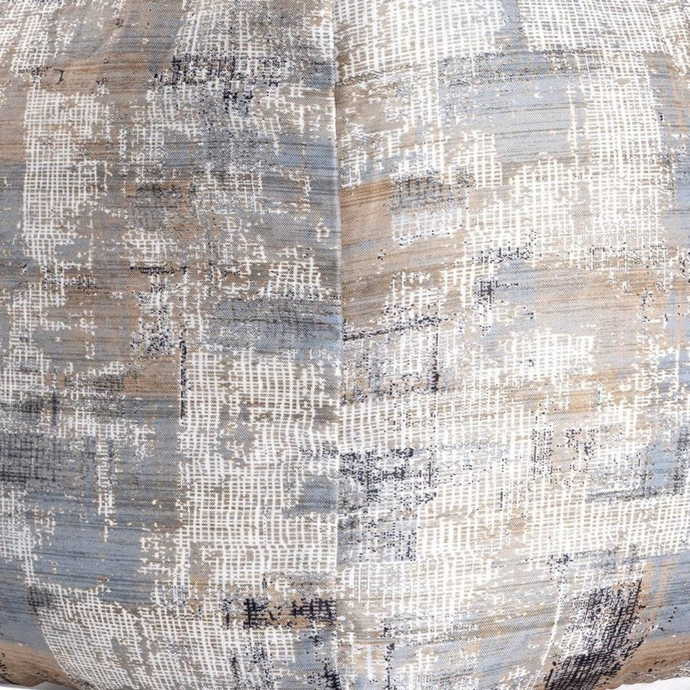 18" Blue Cotton Abstract Pouf Ottoman