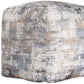18" Blue Cotton Abstract Pouf Ottoman