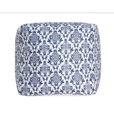 18" Blue and White Upholstered Floral Pouf Ottoman