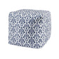 18" Blue and White Cotton Floral Pouf Ottoman