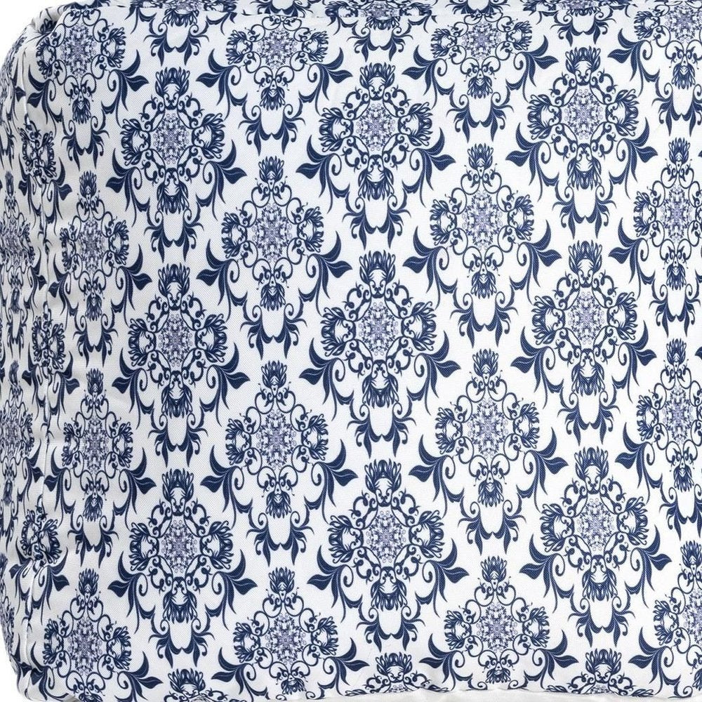 18" Blue and White Upholstered Floral Pouf Ottoman