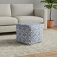 18" Blue and White Cotton Floral Pouf Ottoman