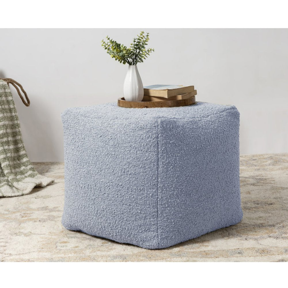 18" Blue Boucle Pouf Ottoman