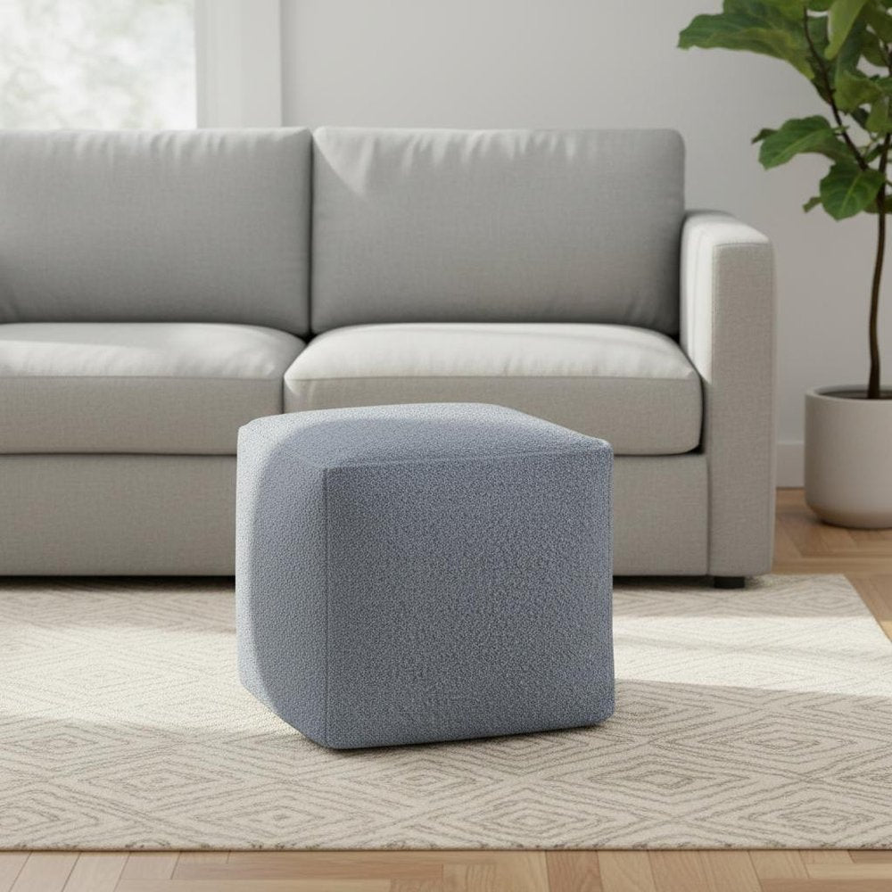18" Blue Boucle Pouf Ottoman