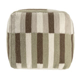 18" Brown Ivory And Khaki Brown Woven Geometric Pouf Ottoman