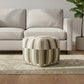 18" Brown Ivory And Khaki Brown Woven Geometric Pouf Ottoman