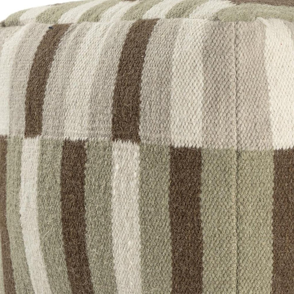 18" Brown Ivory And Khaki Brown Woven Geometric Pouf Ottoman