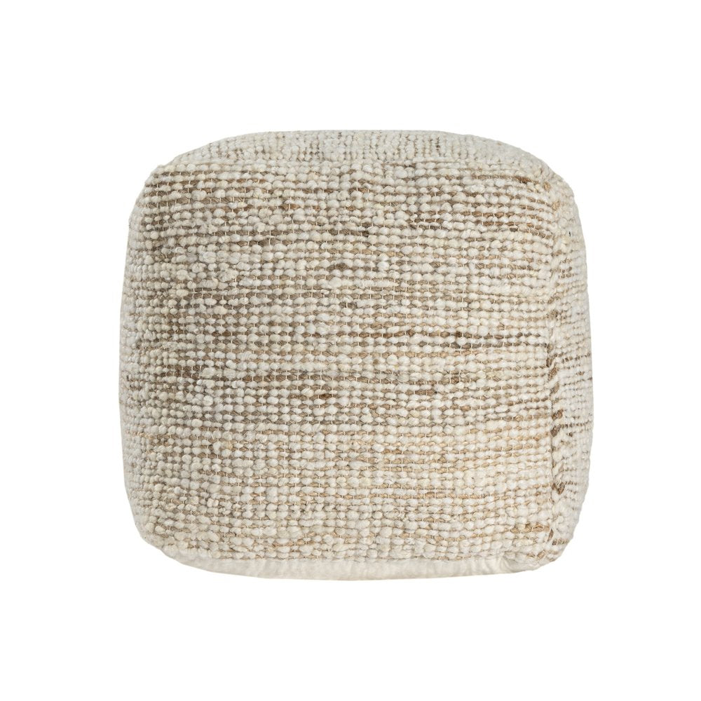 18" Ivory Cotton Wool And Jute Striped Pouf Ottoman