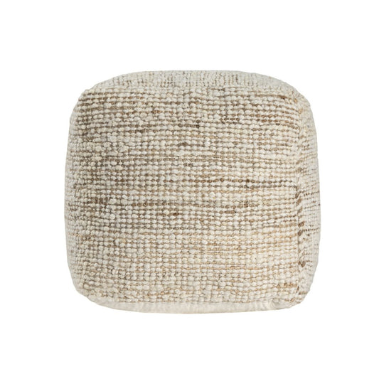 18" Ivory Cotton Wool And Jute Striped Pouf Ottoman