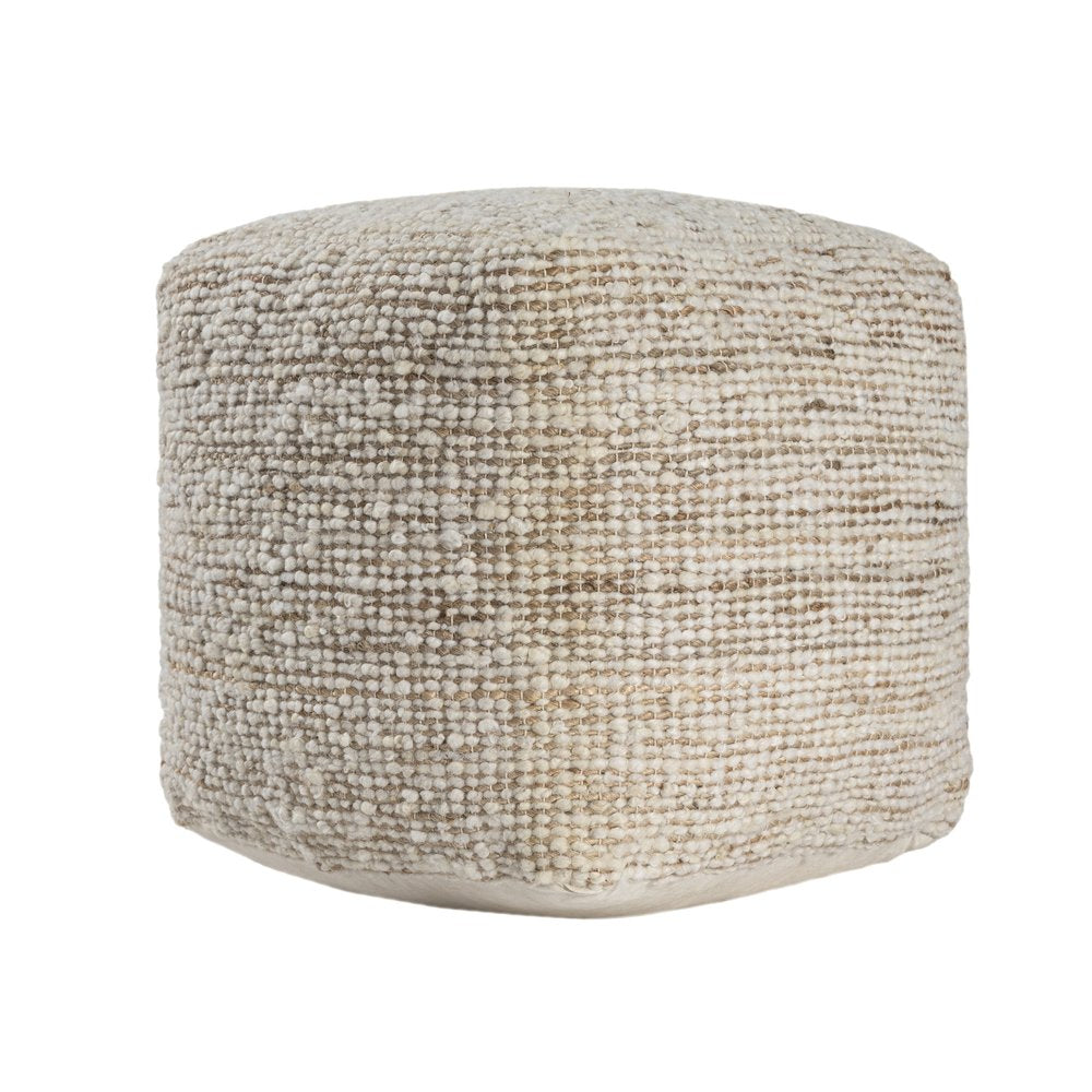 18" Ivory Cotton Wool And Jute Striped Pouf Ottoman
