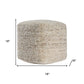 18" Ivory Cotton Wool And Jute Striped Pouf Ottoman