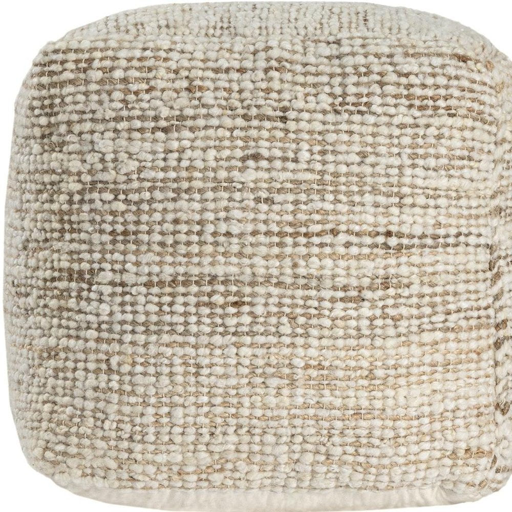 18" Ivory Cotton Wool And Jute Striped Pouf Ottoman