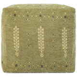 18" Green Acrylic Cotton And Upholstered Tribal Pouf Ottoman