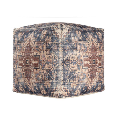18" Navy Blue and Terra Cotta Upholstered Medallion Pouf Ottoman