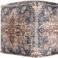 18" Navy Blue and Terra Cotta Upholstered Medallion Pouf Ottoman