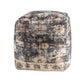 18" Navy Blue and Tan Upholstered Medallion Pouf Ottoman