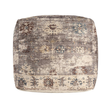 18" Ivory and Taupe Upholstered Medallion Pouf Ottoman