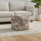 18" Ivory and Taupe Upholstered Medallion Pouf Ottoman