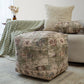 18" Ivory and Sage Upholstered Medallion Pouf Ottoman