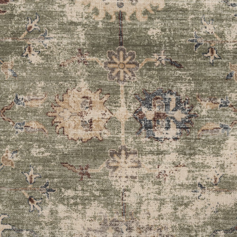 18" Ivory and Sage Upholstered Medallion Pouf Ottoman