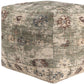 18" Ivory and Sage Upholstered Medallion Pouf Ottoman