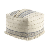 18" Ivory and Navy Blue Cotton And Wool Striped Pouf Ottoman