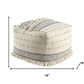 18" Ivory and Navy Blue Cotton And Wool Striped Pouf Ottoman
