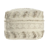 18" Ivory and Natural Cotton And Wool Striped Pouf Ottoman