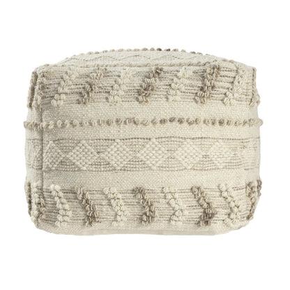 18" Ivory and Natural Cotton And Wool Striped Pouf Ottoman