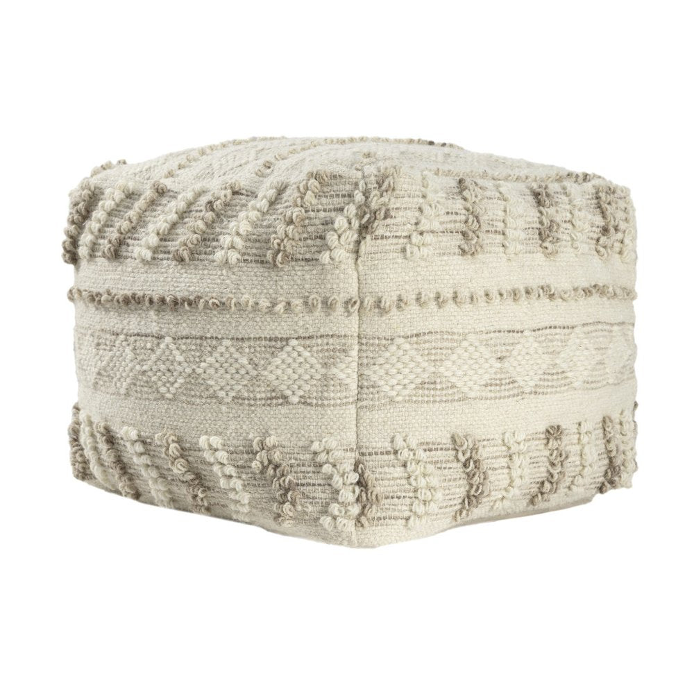 18" Ivory and Natural Cotton And Wool Striped Pouf Ottoman