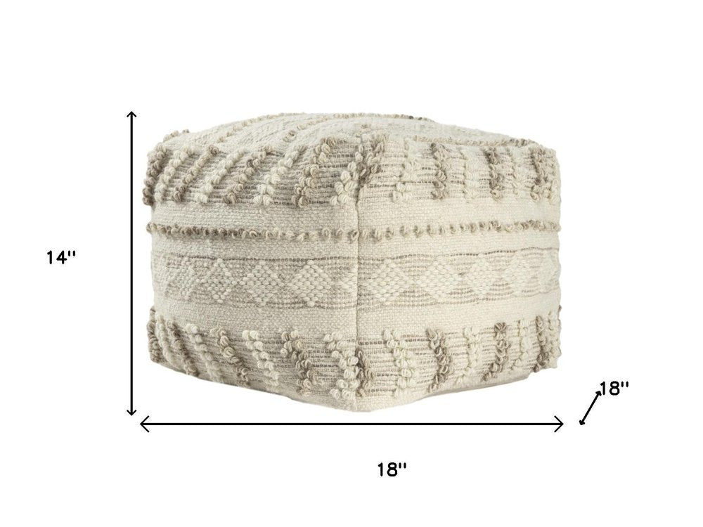 18" Ivory and Natural Cotton And Wool Striped Pouf Ottoman