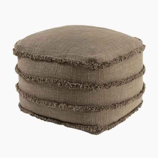 18" Brown Cotton Striped Pouf Ottoman
