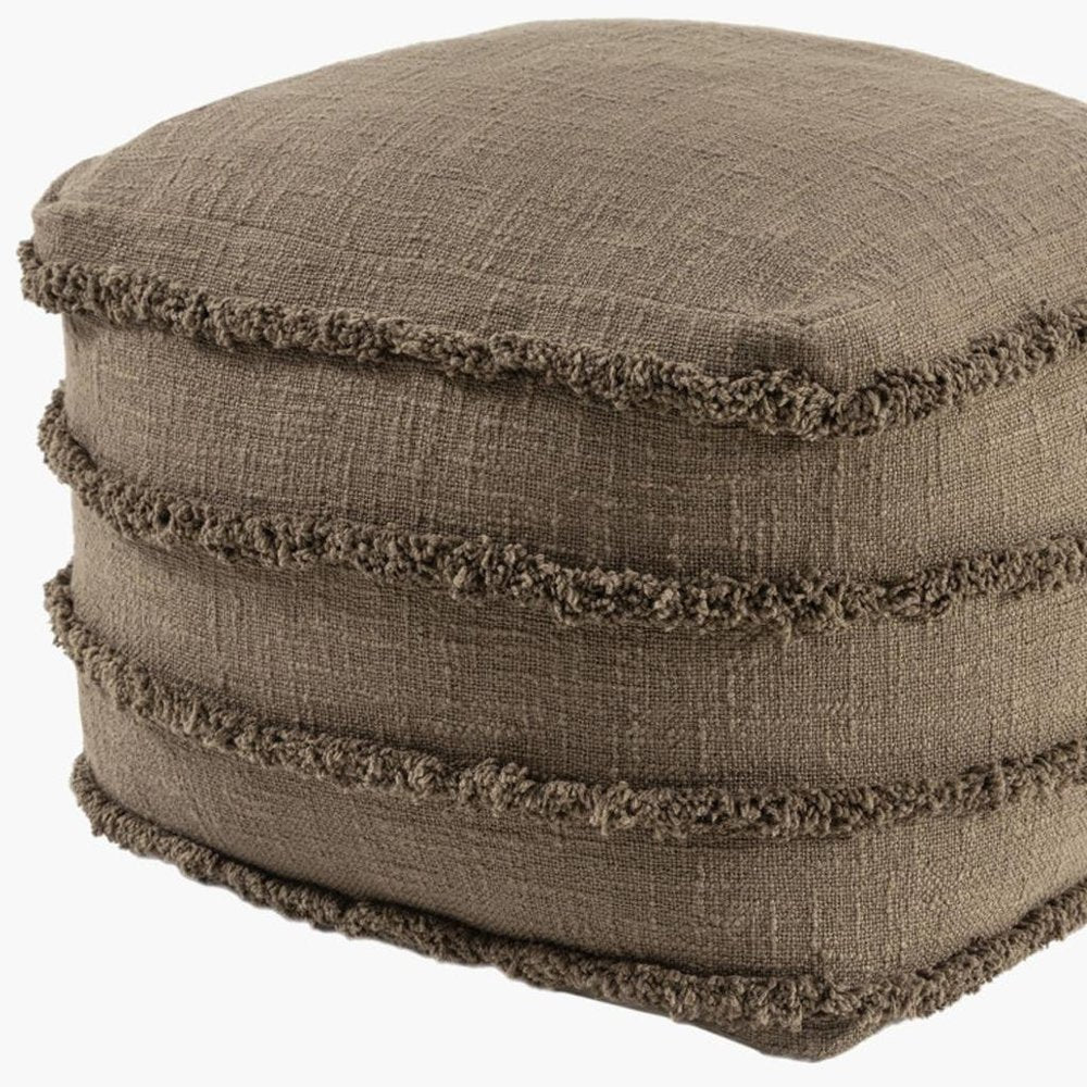 18" Brown Cotton Striped Pouf Ottoman