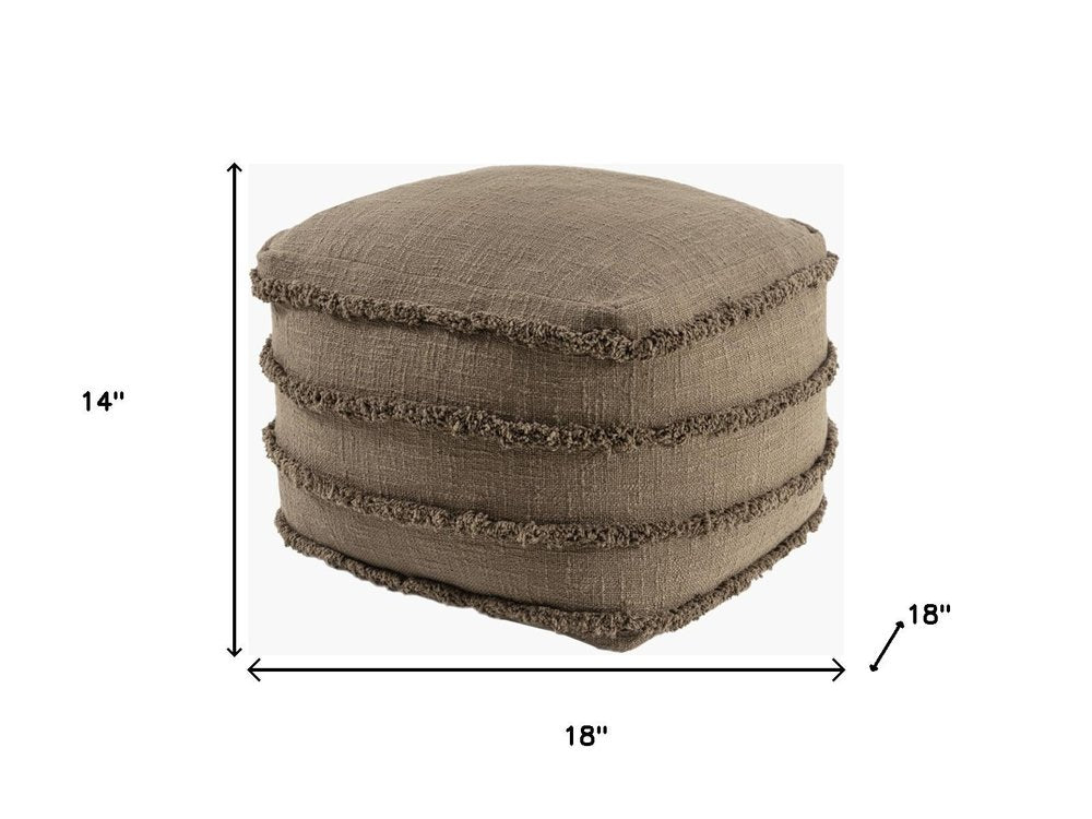 18" Brown Cotton Striped Pouf Ottoman