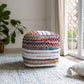 18" Natural And Rainbow Cotton Blend Chevron Pouf Ottoman