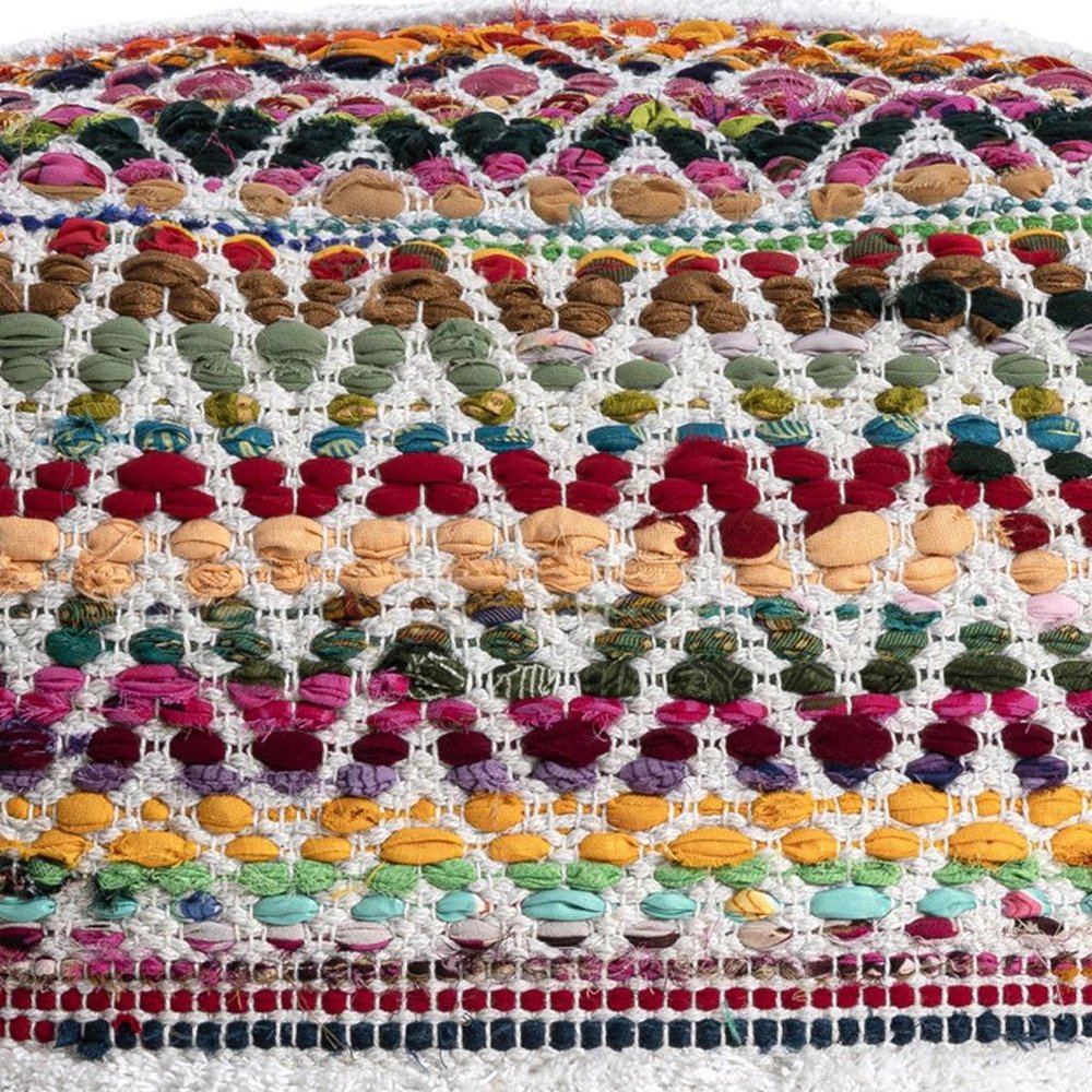 18" Natural And Rainbow Cotton Blend Chevron Pouf Ottoman