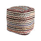 18" Natural and Rainbow Braided Jute Blend Striped Pouf Ottoman