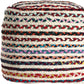 18" Natural and Rainbow Braided Jute Blend Striped Pouf Ottoman