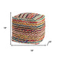 18" Natural and Rainbow Braided Jute And Polyester Striped Pouf Ottoman