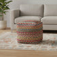 18" Natural and Rainbow Braided Jute And Polyester Striped Pouf Ottoman