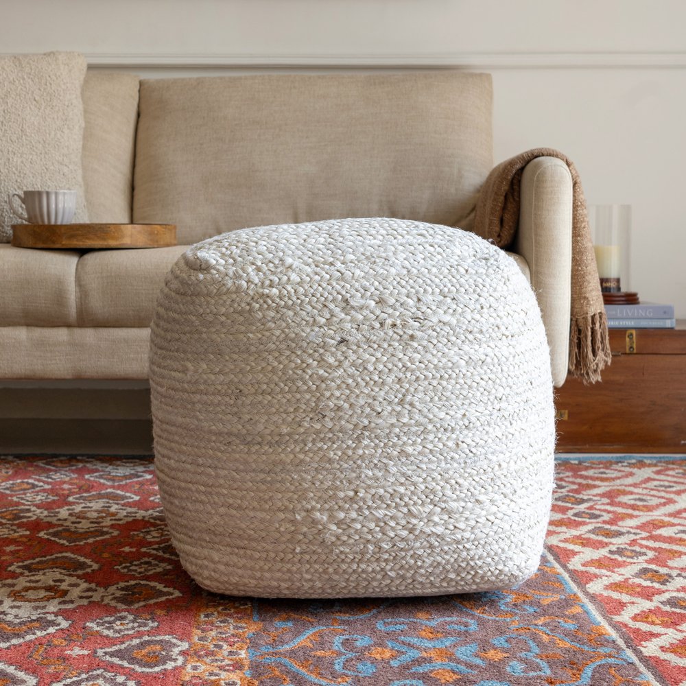 18" Natural Jute Pouf Ottoman