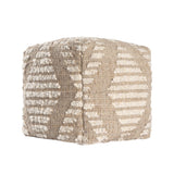 18" Ivory and Natural Cotton Jute And Wool Geometric Cube Pouf Ottoman